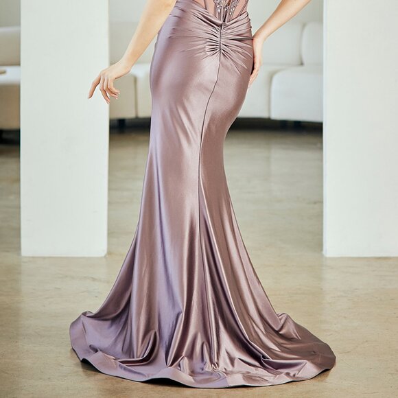 New Gala Sheath Victorian Purple Dress w/ Scoop Neck & Beaded Bodice AC 8059 - Picture 9 of 9